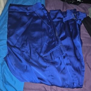 Vibrant Blue Satin Trousers with Ruching